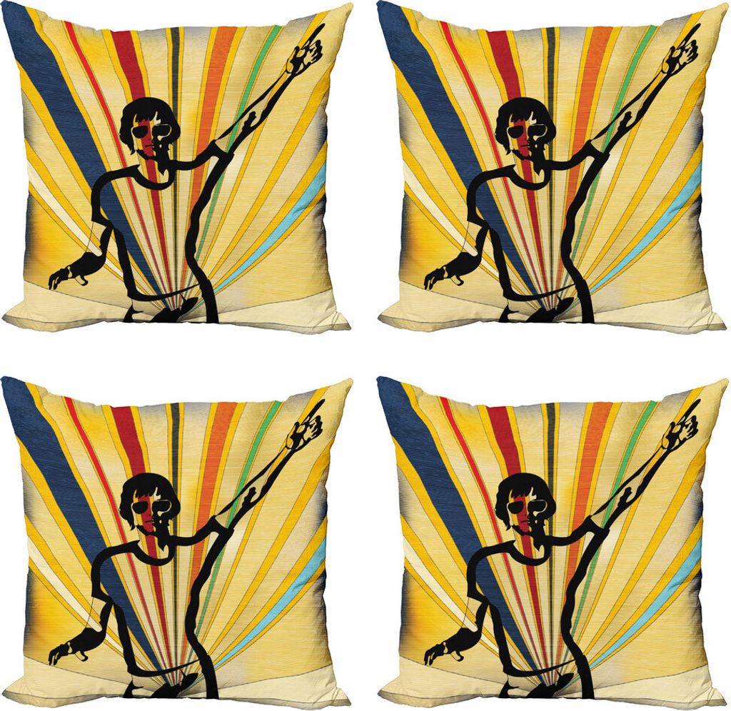 ABAKUHAUS Indie Kissenbezug Set (4 Stück), Retro DJ Bunte Disco, Moderner Doppelseitiger Digitaldruck, 60 cm x 60 cm, Mehrfarbig
