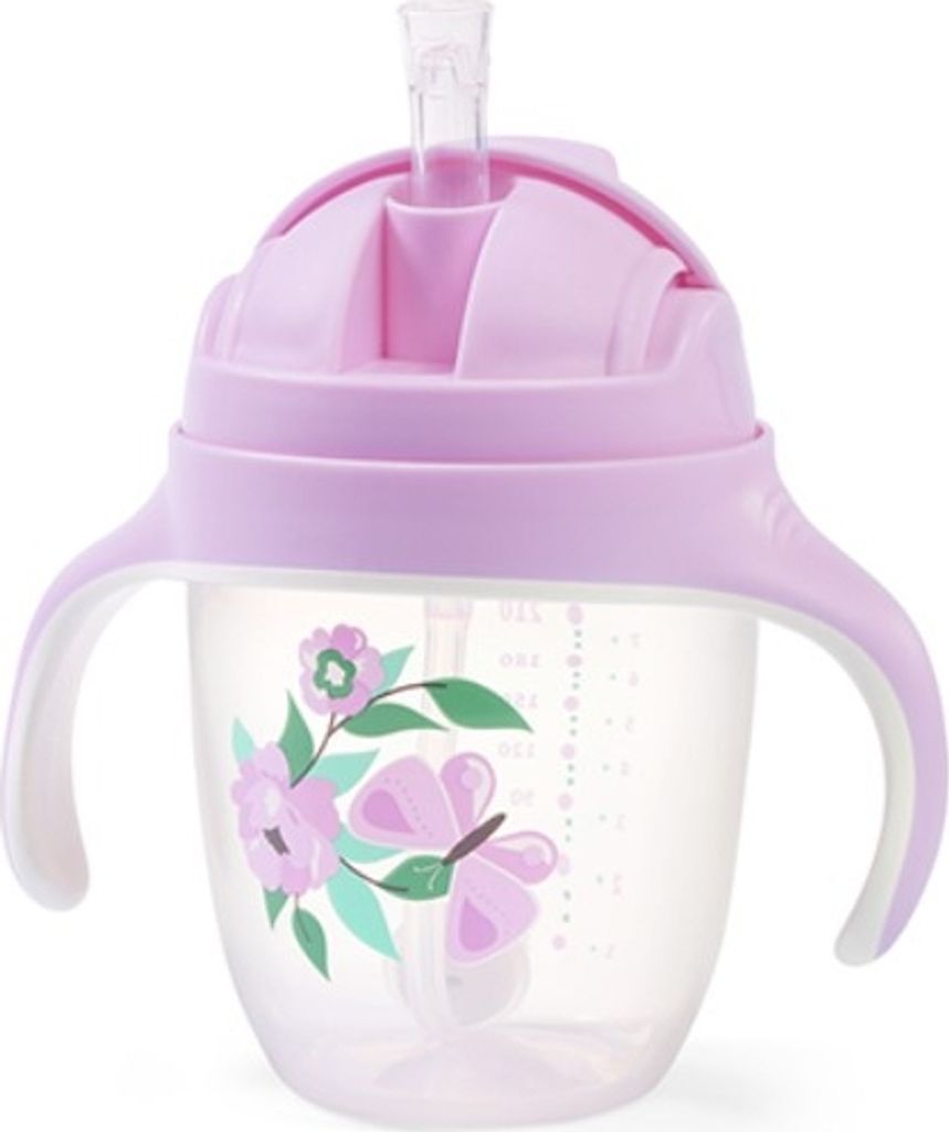 Tropffreier Becher mit beschwertem Strohhalm BabyOno, 240 ml, fliederfarben