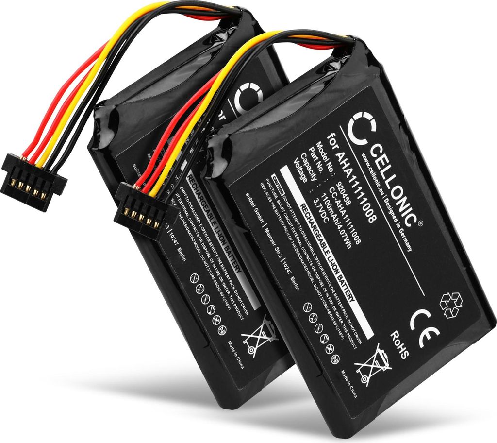 CELLONIC 2x Akku für Navigation Kompatibel mit TomTom Go 6000, Go 5100, Go 5000, VFAD - (1100mAh, 3.7V)