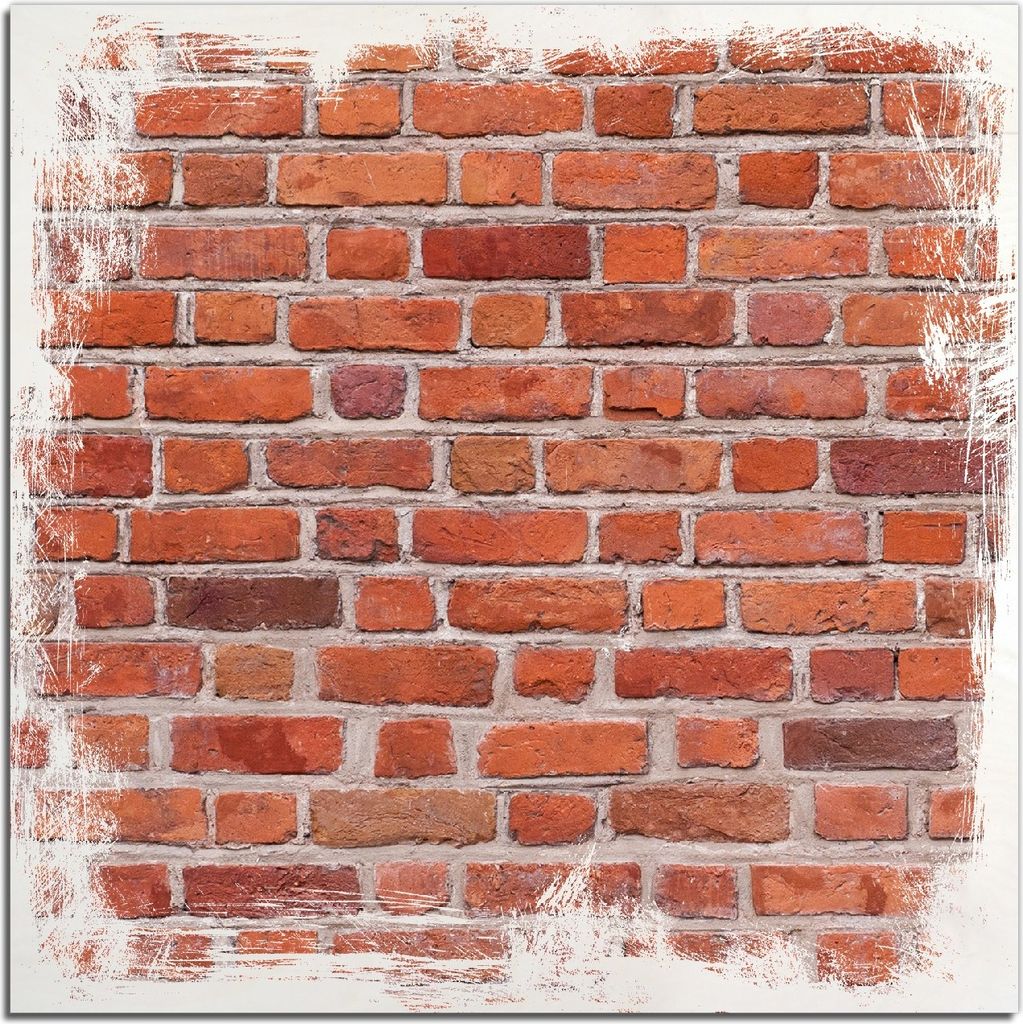 Kunstdrucke Wandbilder Holz in : Brillante Farben, Größe 50 x 50 cm Motiv Rote Ziegelsteinwand - Backsteine