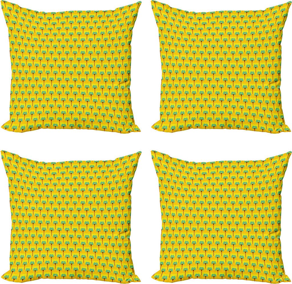 ABAKUHAUS Palms Kissenbezug Set (4 Stück), Exotische Kokosnussbäume Muster, Moderner Doppelseitiger Digitaldruck, 45 cm x 45 cm, Mustard Sea Green