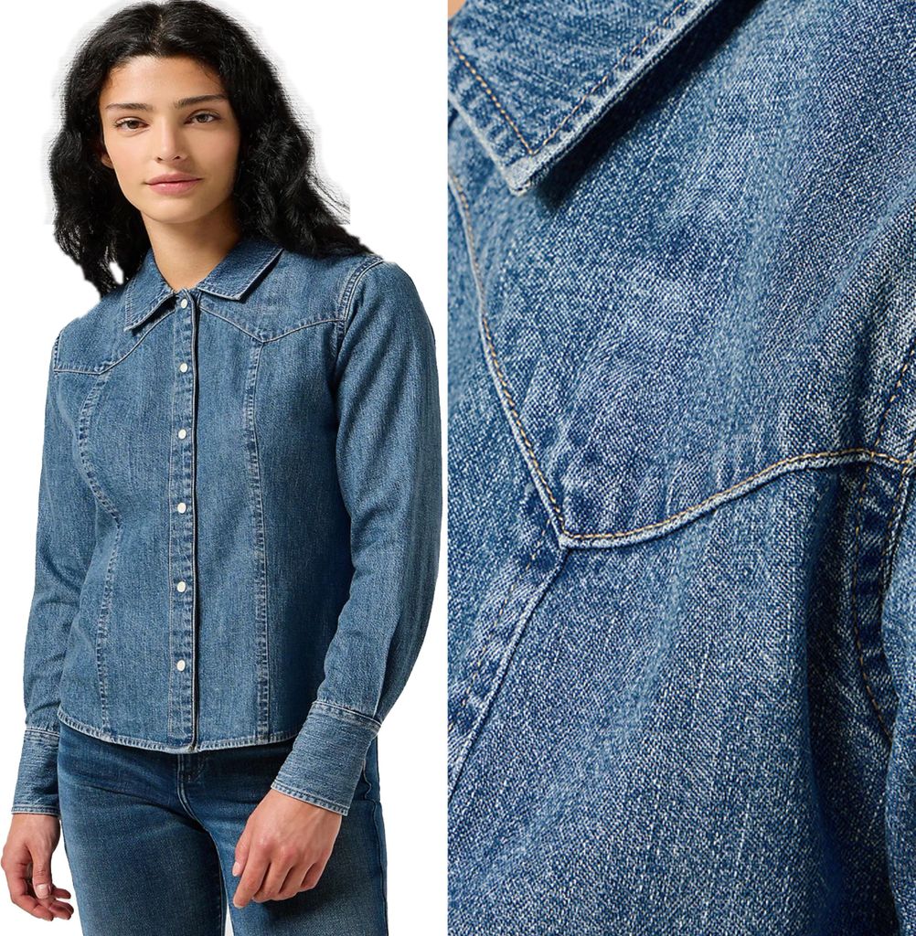 WRANGLER Damen, Hemd EXAG YOKE SHIRT, XS, Blau, herrenhemden, , herren