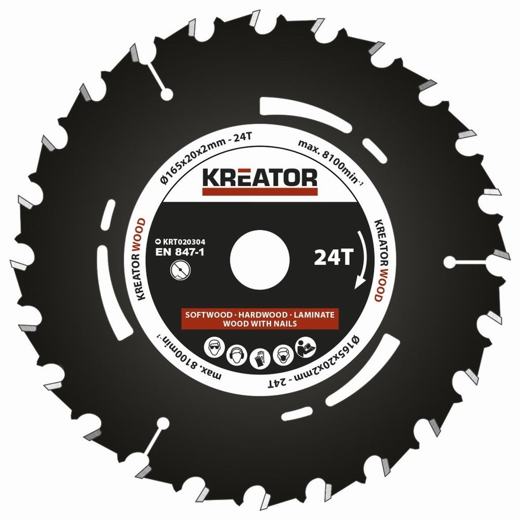 Kreissägeblatt 165 x 20 x 2 mm 24 Zähne für Holz inkl. Reduzierringe - Durchmesser: 165mm