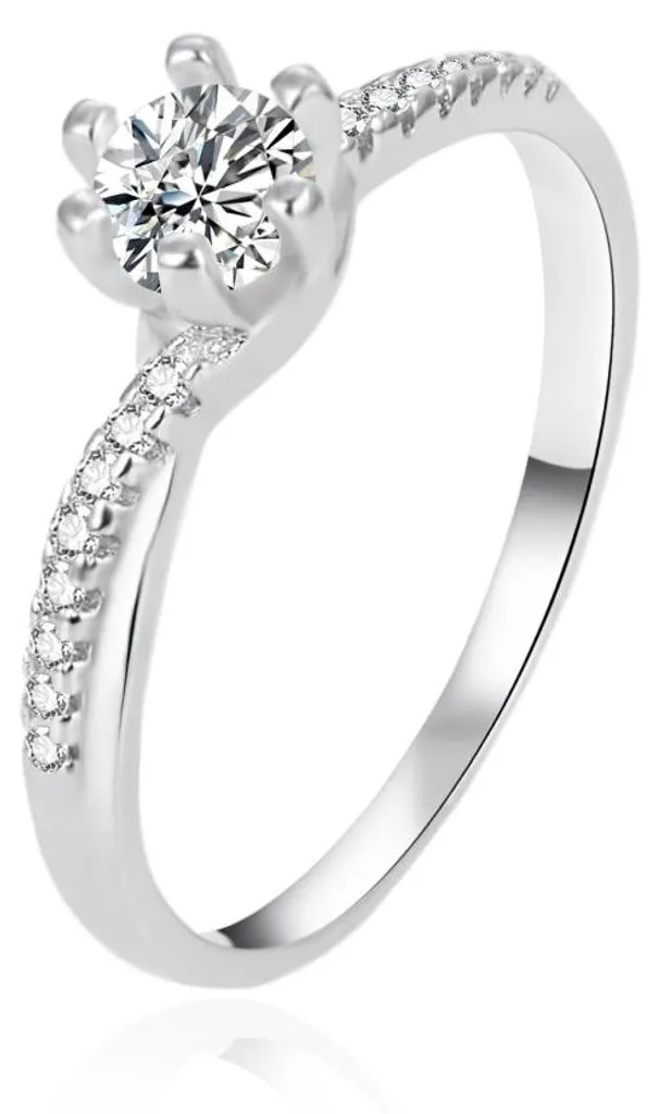 Bague fiançailles argentée avec zircone éclatante AGT-R15W taille 52
