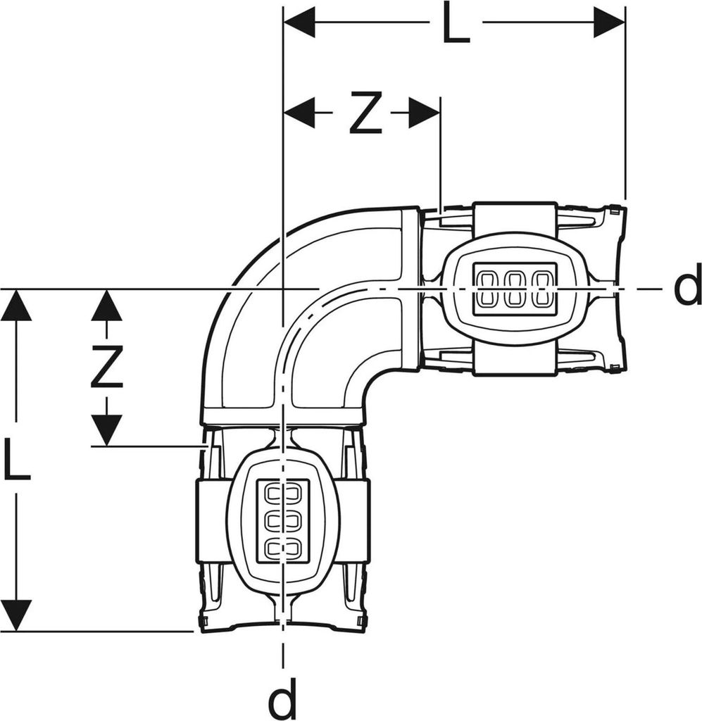 Geberit GE FlowFit, Bogen, PPSU, 90 Grad, Ø 32 mm, 1 Stk. Produktbild 