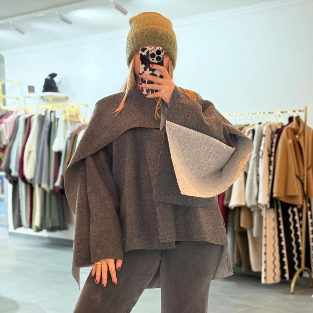 Cape Poncho "Lydia" Dunkelgrau Onesize (XS-XL) für Damen Poncho, übergroßer Cape für den Herbst und Winter, Frauen Cape Wintercape Langarm Cape...
