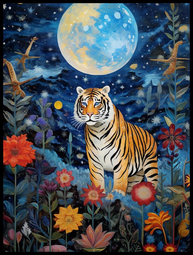 Plakat 60x80cm Tiger im Garten der Sterne