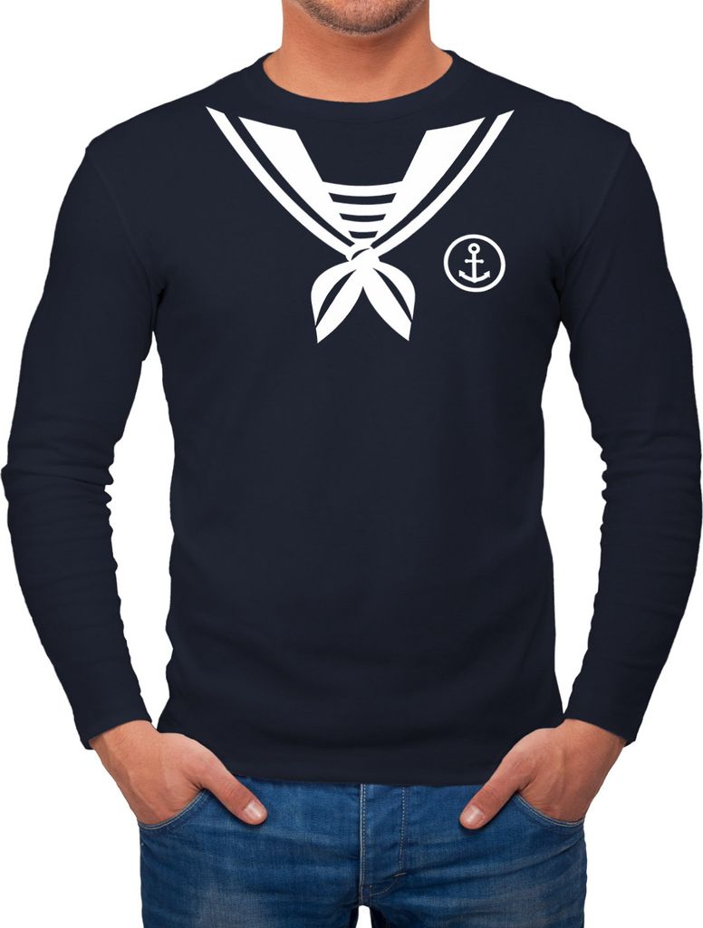 Herren Long-Sleeve Matrose Matrosin Sailor Fasching Fastnacht Kostüm Karneval Verkleidung lustig Langarm-Shirt Moonworks navy M