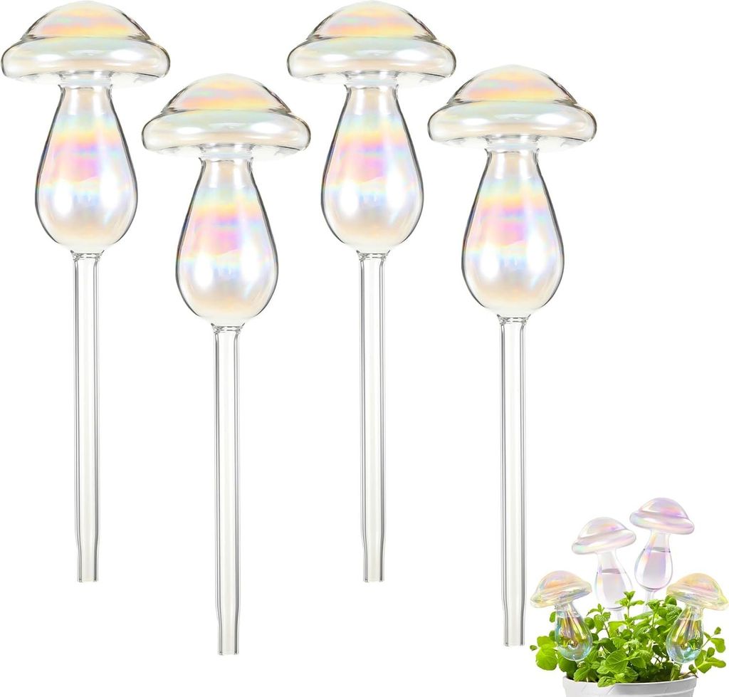 Große bunte Bewässerungskugeln - 4 Stück für dosierte Bewässerung - Wassertröpfchen Pilz selbstbewässernde Glaskugeln - Zimmerpflanzen Garte...
