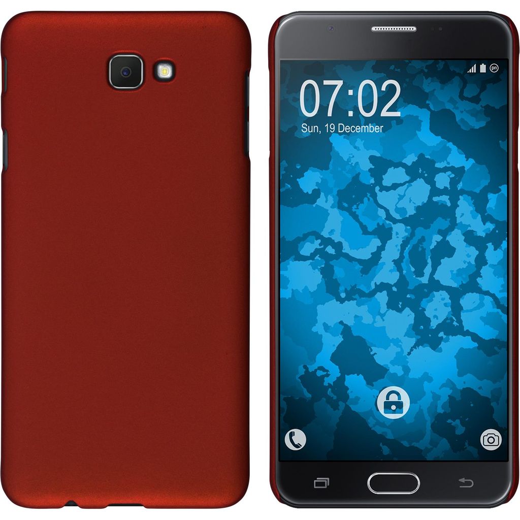 PhoneNatic Case kompatibel mit Samsung Galaxy J7 Prime - Hülle rot gummiert Hard-case + 2 Schutzfolien