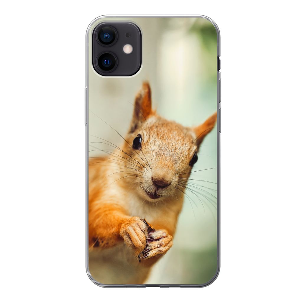 MuchoWow Handyhülle Schutzhülle Hülle für iPhone 12 mini Eichhörnchen - Lustig - Nuss - Kinder - Jungen - Mädchen - Kind Silikon Softcase H...