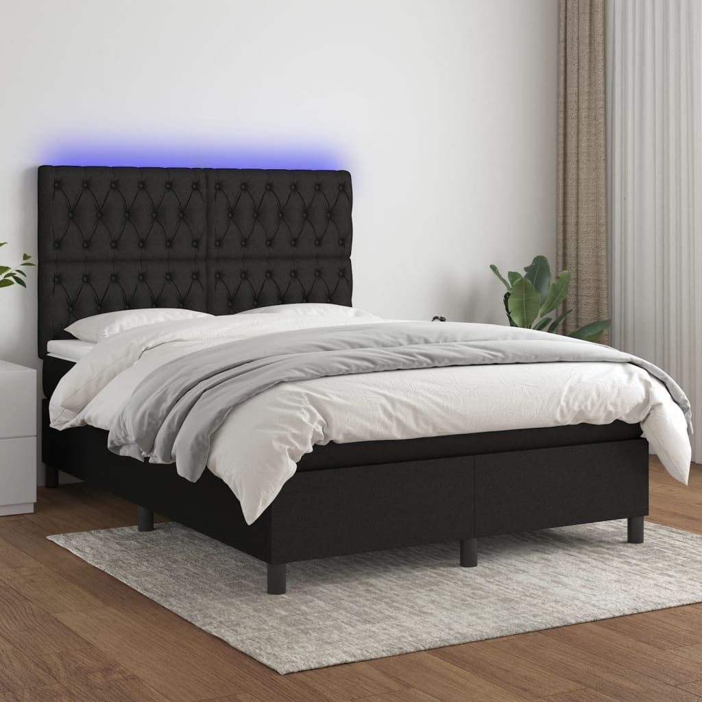 Maison Exclusive - Boxspringbett mit Matratze & LED Schwarz 140x190 cm Stoff
