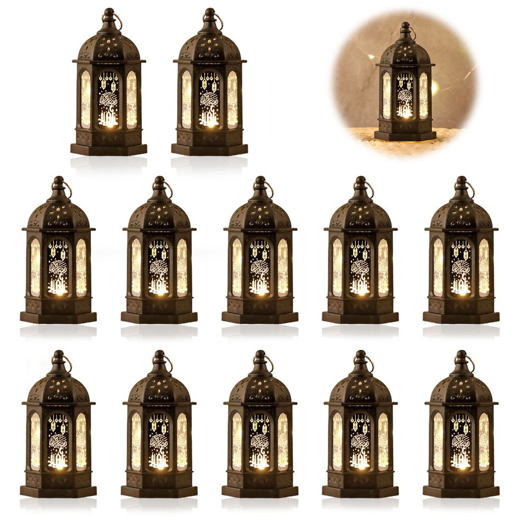 12 Stück Ramadan Deko Lampe,Eid Mubarak Laterne Mond Stern Dekoration,Ramadan Dekoration Muslimische Festival Dekorative,Schwarz