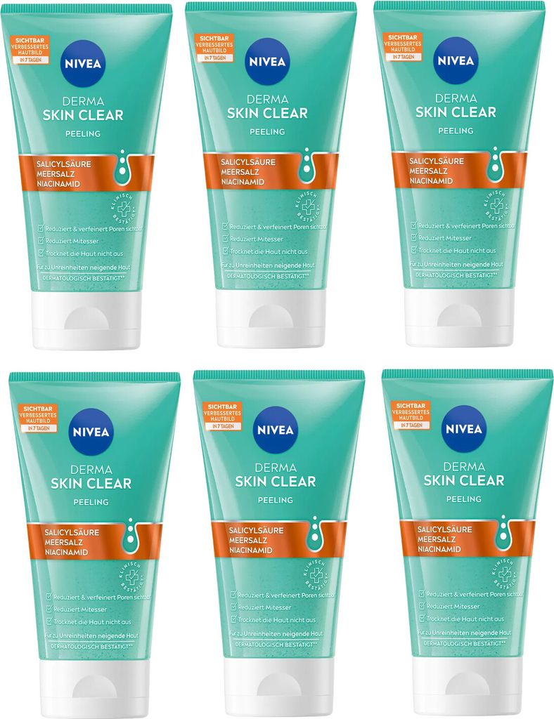NIVEA Derma Skin Clear Peeling, 6 x 150ml