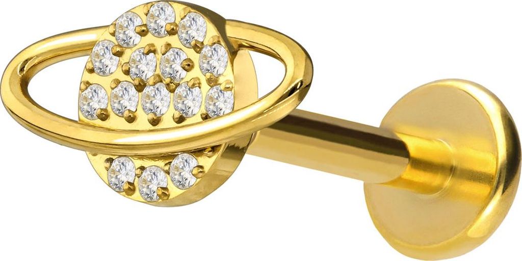 Ohrpiercing, Nasenpiercing Titan Labret mit Push Fit KRISTALLPLANET Gold Stablänge: 10mm | Stabstärke: 1,2mm