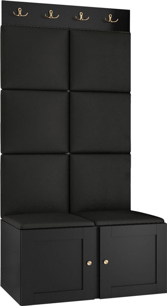 MIRJAN24 Garderoben-Set Orion Ramiro IV, Schuhschrank, Kleiderhakenbrett, 8x Paneel 42x42, Metallgriffe, 4 Kleiderhaken (Farbe: Schwarz, Soft 011)