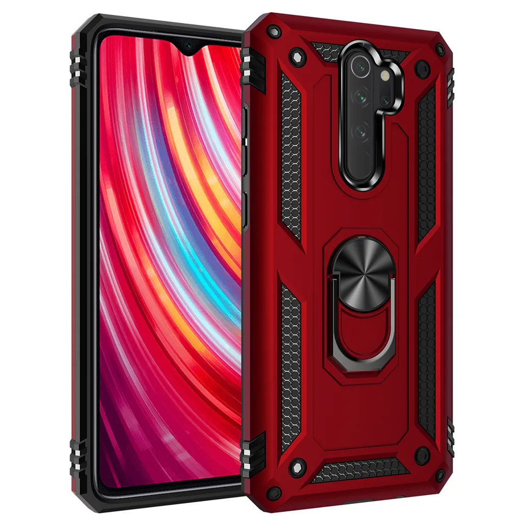 Custodia Redmi Note 8 Pro con anello, PC TPU rigido a doppio strato, custodia antiurto con supporto per Xiaomi Redmi Note 8 Pro rosso