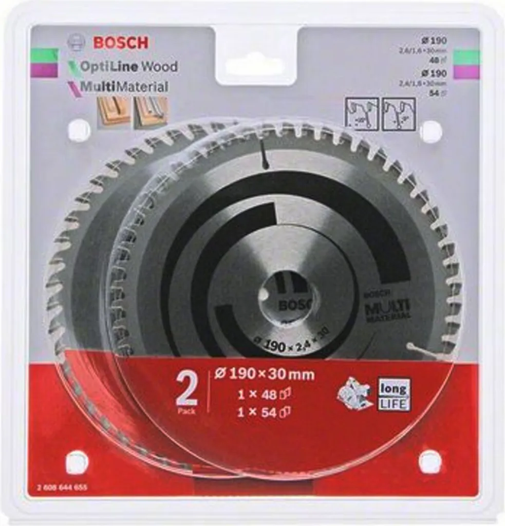 Bosch 1x Optiline Wood + 1x Multi Material Set de lames de scie circulaire