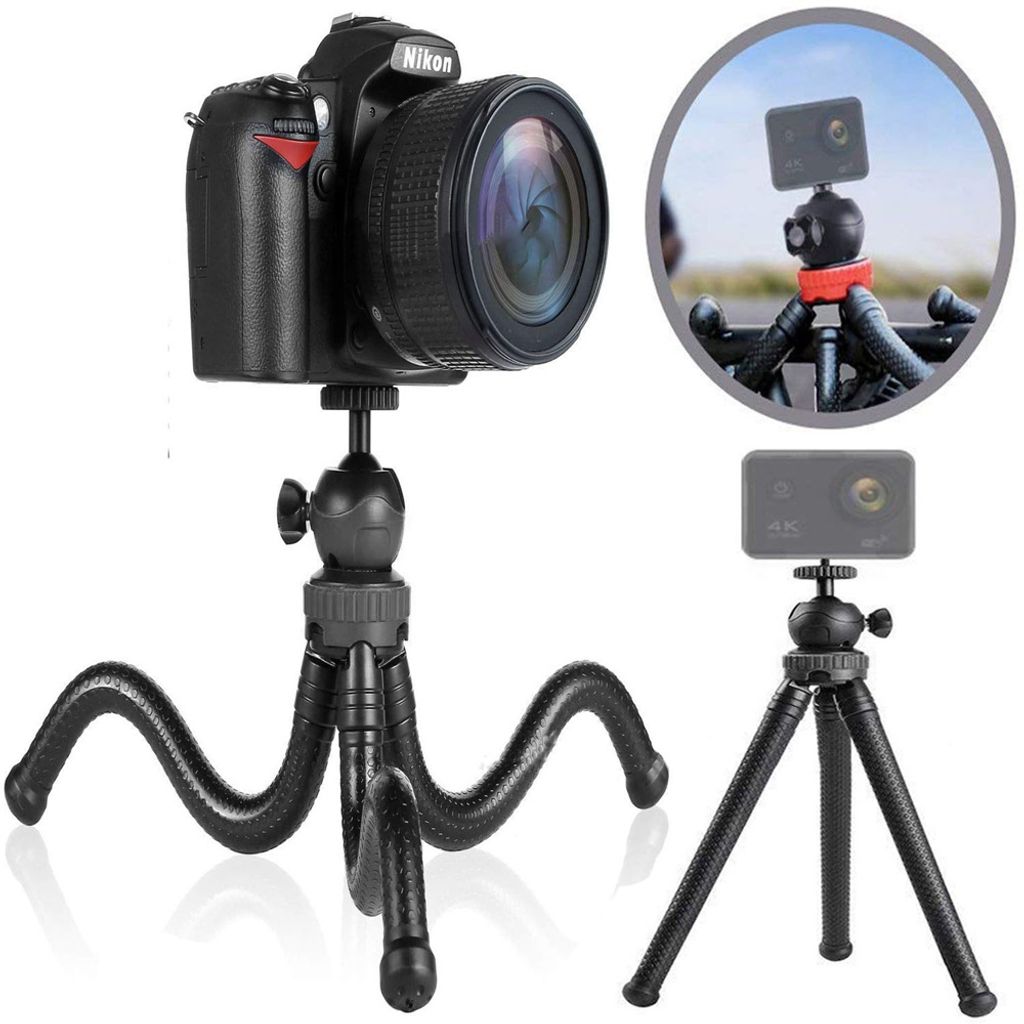 Mini Stativ Ständer Tragbar Flexibel für Gopro Kamera Nikon Canon iPhone Schwarz 