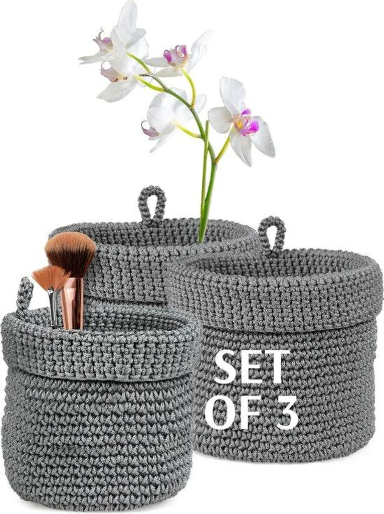Lot de 3 Boîtes de rangement grises 14-17 cm avec paniers à crochets