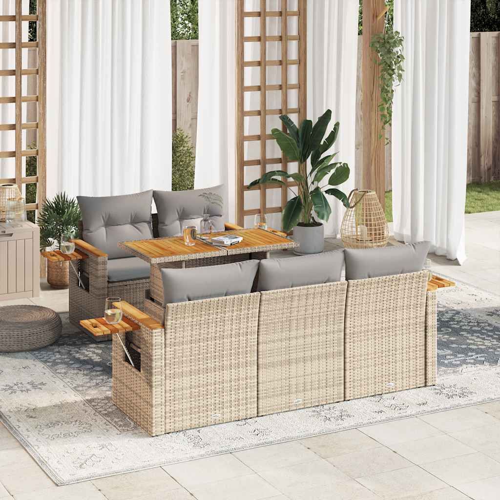 Maison Exclusive - 6-tlg. Garten-Sofagarnitur mit Kissen Beige Poly Rattan Akazie