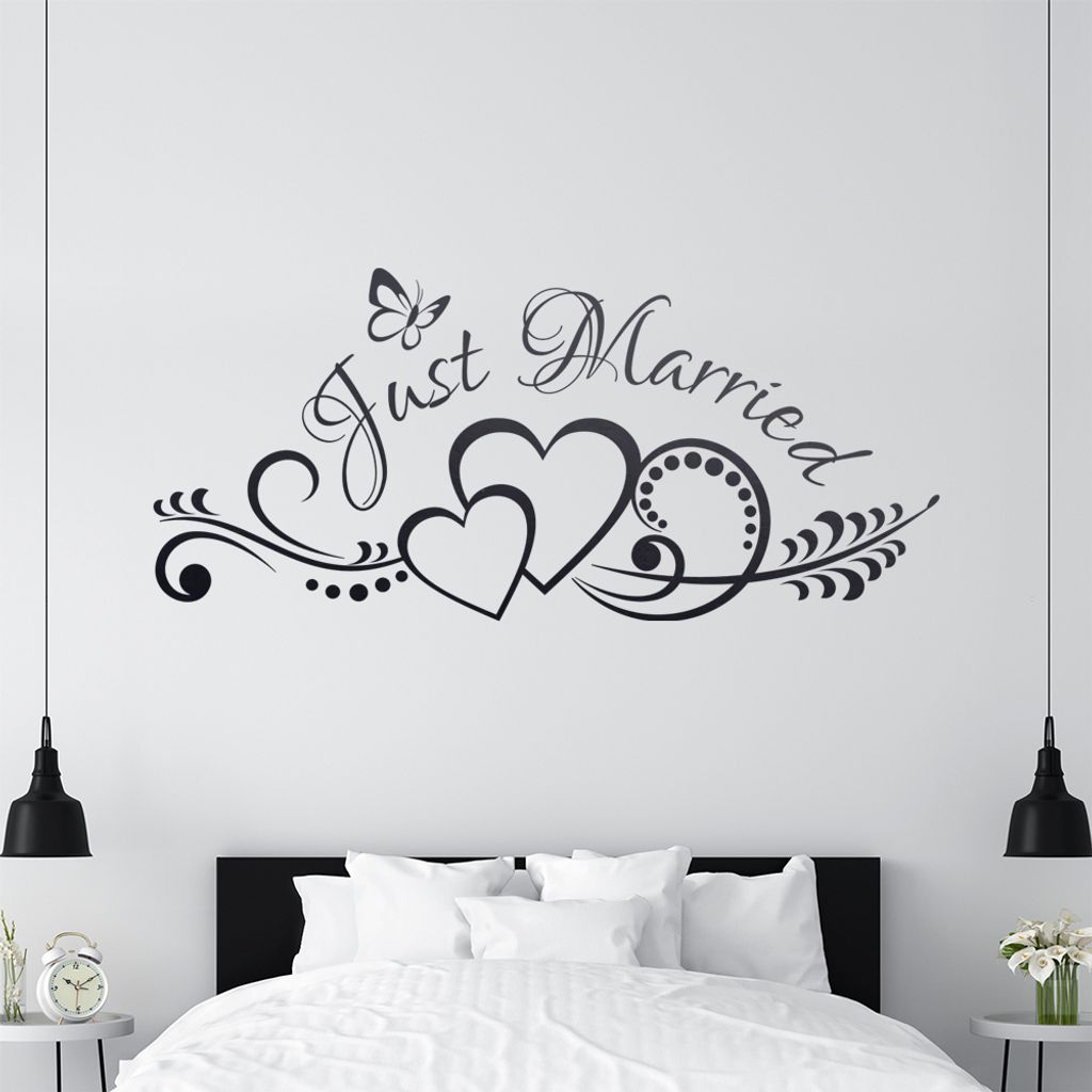 KIWISTAR Just Married - verheiratet Wandtattoo in 6 Größen - Wandaufkleber Wall Sticker - Dekoration, Küche, Wohnzimmer, Schlafzimmer, Badezimmer