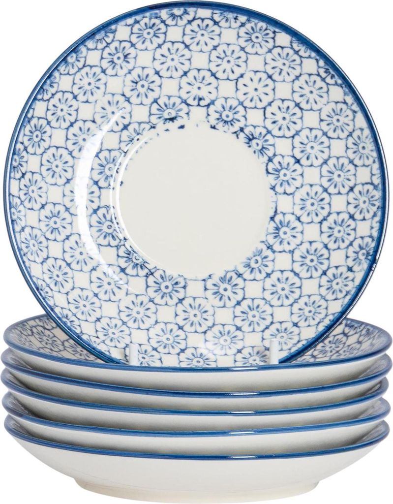 Nicola Spring Handbedruckte Cappuccino-Untertassen – 14,5 cm – Marineblau – 6er-Pack