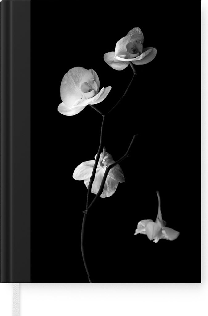 MuchoWow Notizbuch Tagebuch Haushaltsbuch Notebook A5 Orchidee - Blumen - Schwarz - Weiß - Stilleben - Notizblock - Notizheft - Notebook - Schre...