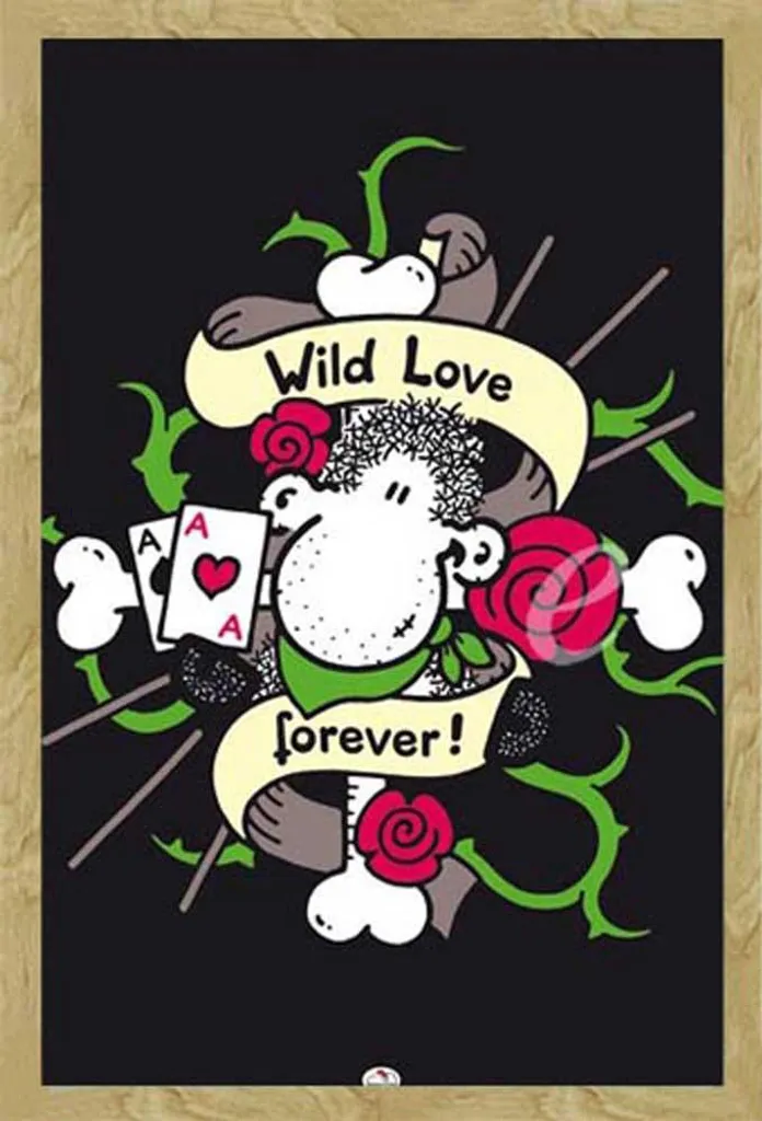 Poster Sheepworld Amore Selvaggio con Cornice Faggio Shinsuke Maxi 61x91,5