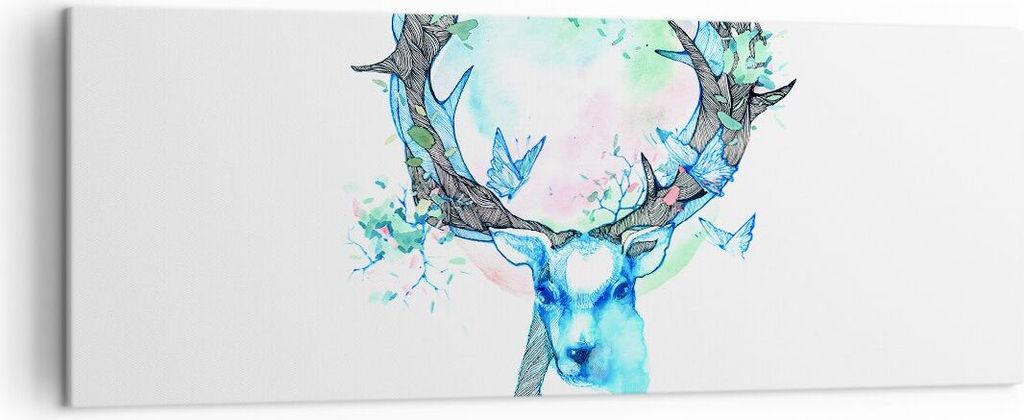 Bild auf Leinwand - Leinwandbild - Hirsch Natur Landschaft Dekoration - 140x50cm - Wand Bild - Wanddeko - Leinwanddruck - Bilder - Kunstdruck - Lei...