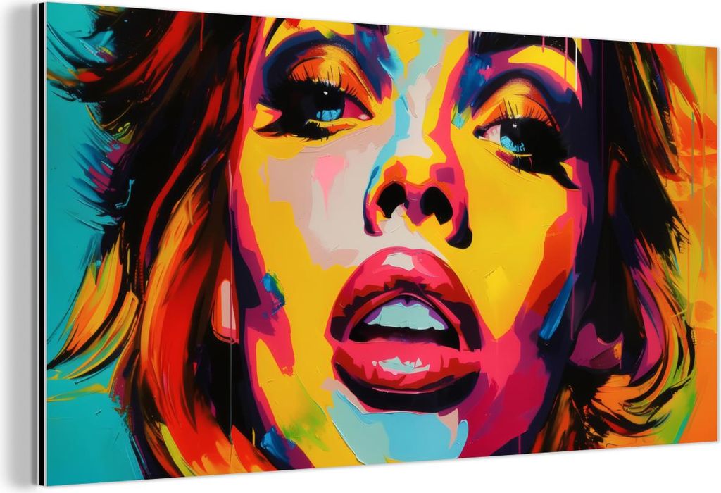 MuchoWow Wanddekoration Metall Metallbild Wandkunst 40x20 cm Frau - Gesicht - Bunt MuchoWow Aluminium Gemälde - Bild - Aluminium