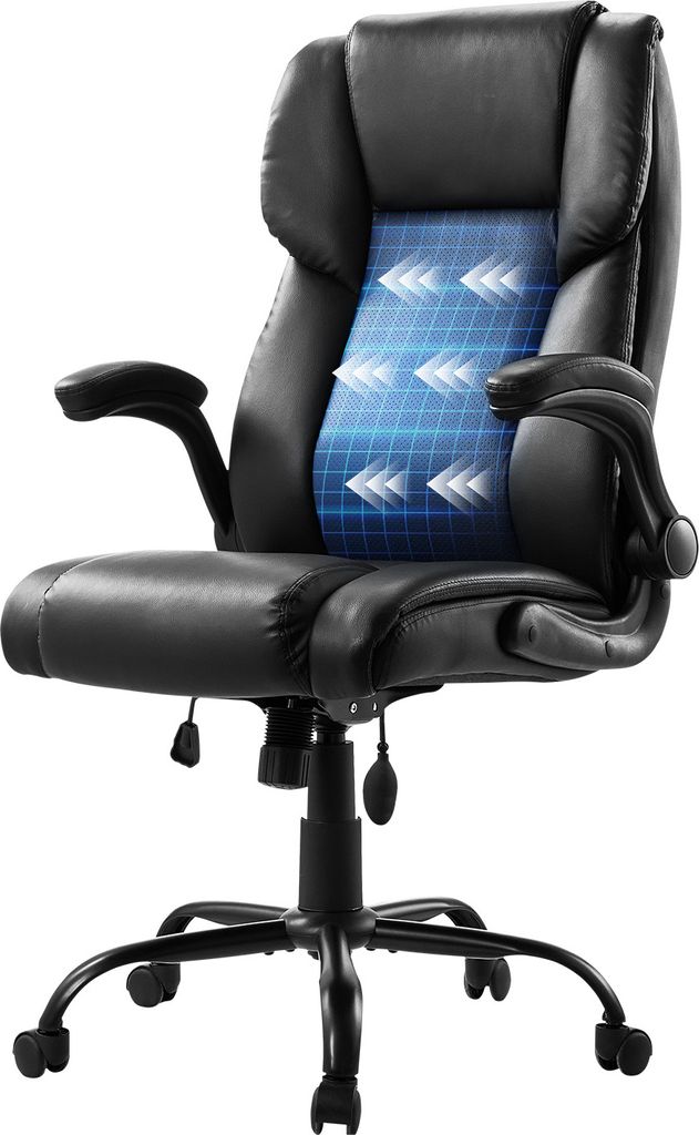 SucceBuy Executive Chair Hohe Rückenlehne Schwarz mit hochklappbaren Armlehnen