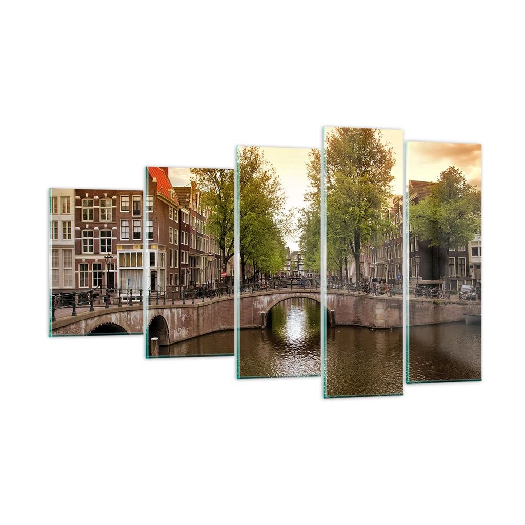 Bilder auf glas - Kanal Wasser Amsterdam Fahrrad - 100x60cm - Glasbilder - Wandbilder - Kunstdruck - zum Aufhängen bereit - Wanddekoration aus Gla...