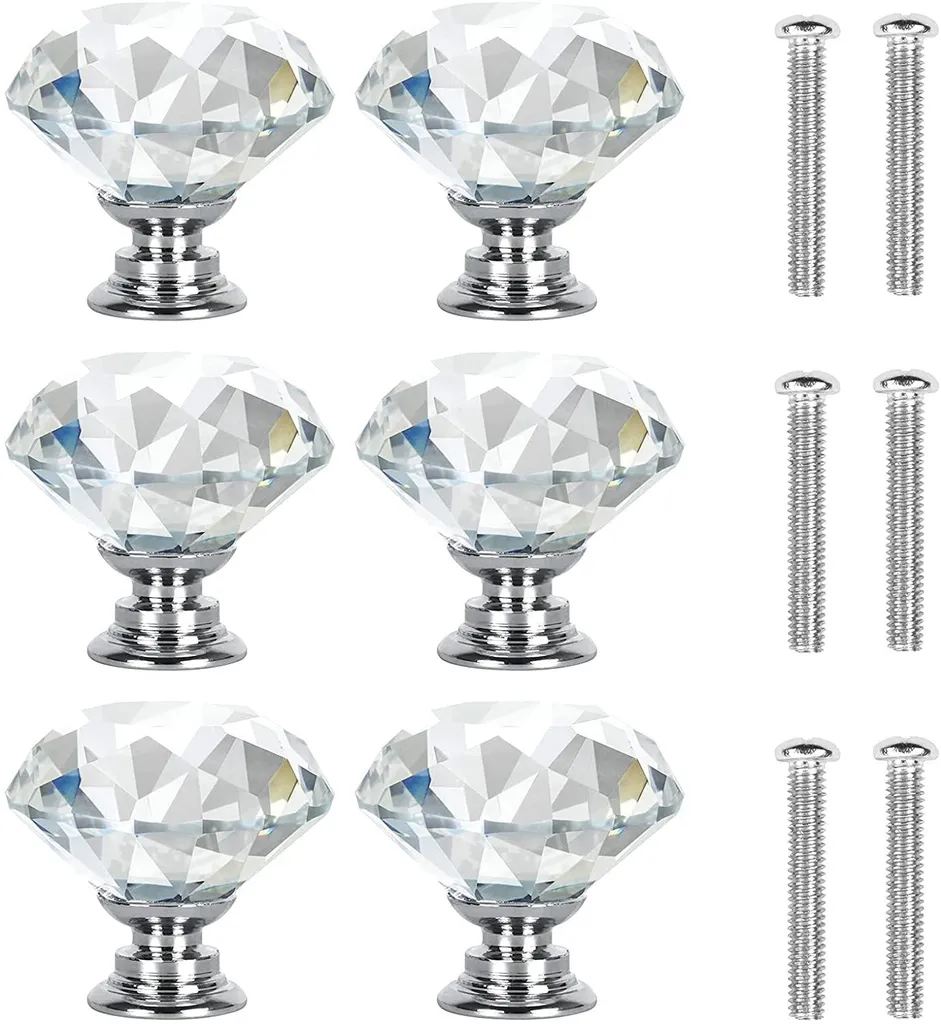Poignée de tiroir en cristal pour armoire et commode argent 30mm lot 6