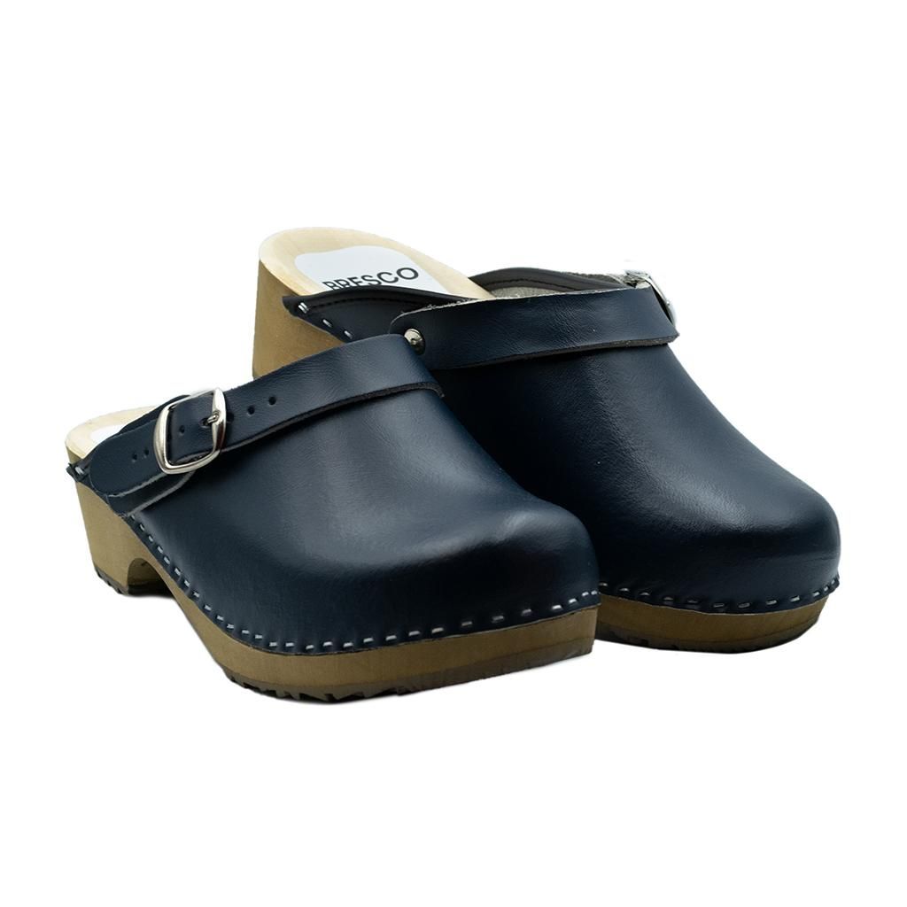 Damen Holzclogs aus Echtleder Dunkelblau – Bequeme Produktbild 