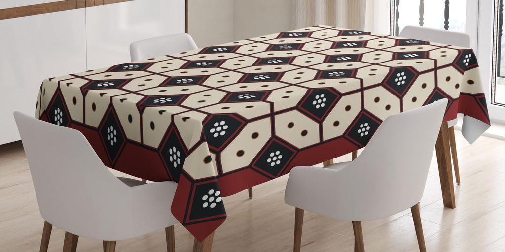 ABAKUHAUS Ethnisch Tischdecke, Javanesisches Batik-Muster-Rauten-Mosaik mit Punkten traditionellem Yogyakarta, 140 x 240 cm, Schwarz Creme Rubin