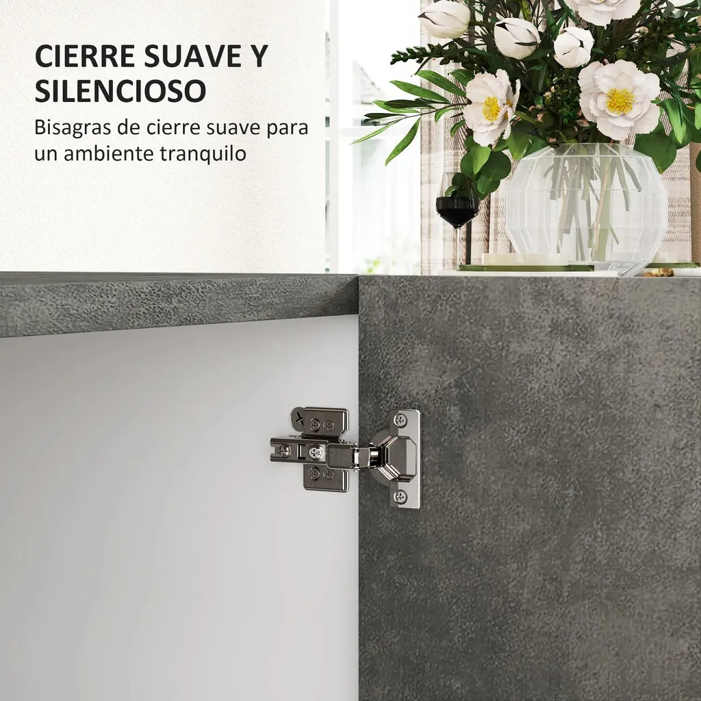 Buffet bas gris clair avec fermeture douce Soft-Close et tablette 80cm - 4