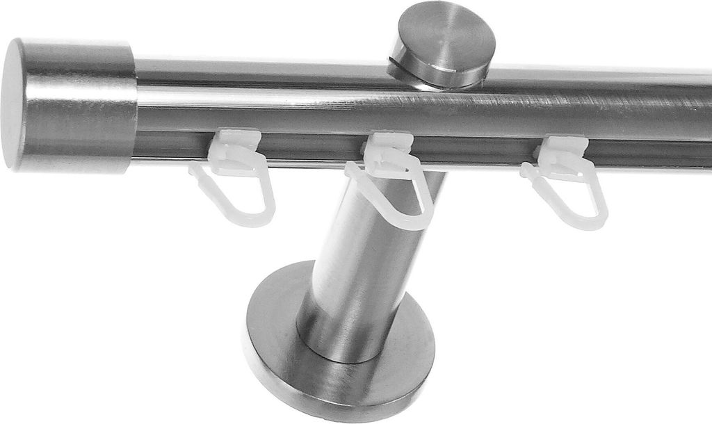 Innenlauf Gardinenstange Edelstahl Look 20mm Wandträger 1-läufig Kappe, Länge wählbar H30 E30