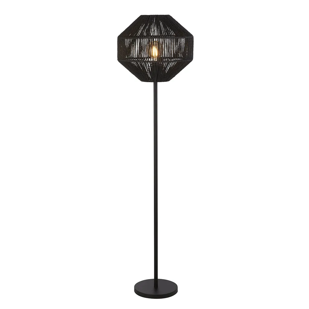 Lampadaire sur pied WICKER en métal noir pour salon et chambre cosy