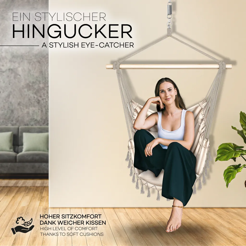 Fauteuil Suspendu Beige Résistant Intempéries avec Porte-Gobelet Intégré