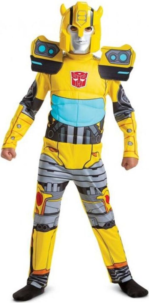 A child wearing a Bumblebee Transformer costume.