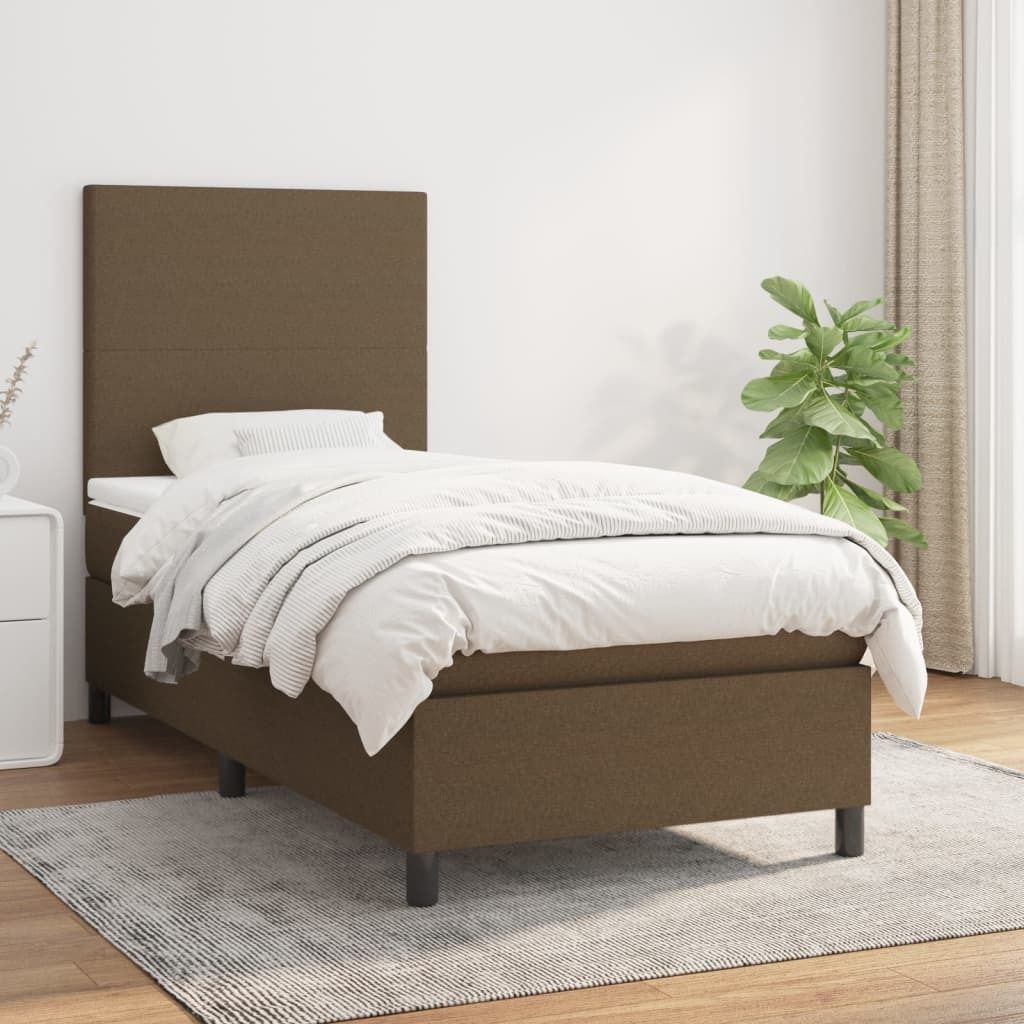Design Möbel Boxspringbett mit Matratze Dunkelbraun 100x200 cm Stoff - 2024 Neu