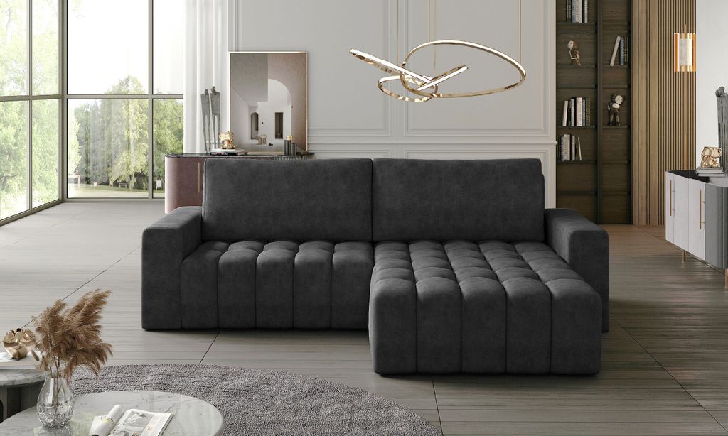 Bonett Ecksofa mit Schlaffunktion - Modernes Design - Ausrichtung: Vorstehend rechts, Farbe: Dunkelbraun