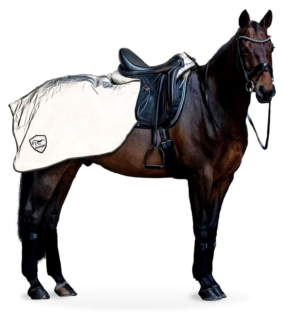 Reflektierende Ausreitdecke Xtreme-Visible - Größe M - Wasserdicht und atmungsaktiv mit Fleeceinnenfutter - Für Pferd und Pony in Weiß