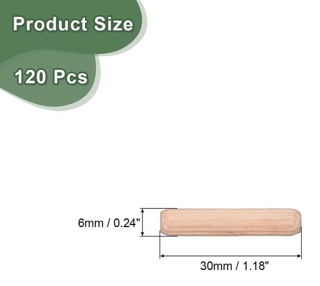 120 Stk. Holzdš¹bel 6x30mm(0,24x1,18) Gerillte abgeschr?gte Enden Holz Dš¹belstifte Getrocknetes Hartholz fš¹r Holzbearbeitung M?belregal