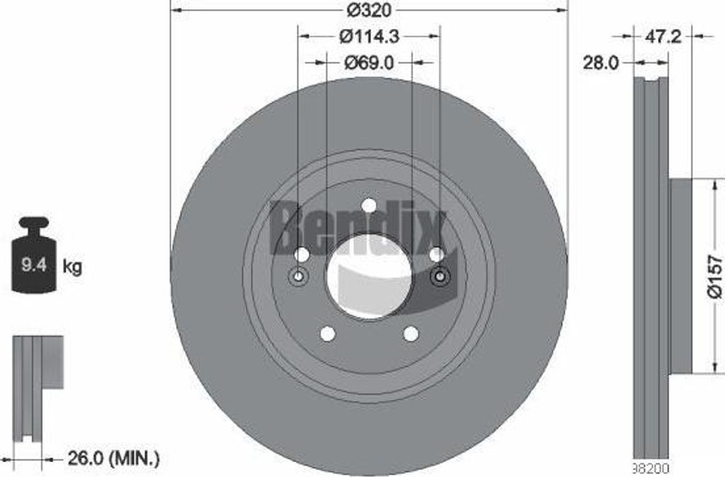 BENDIX Braking BDS1599 Bremsscheibe OE 51712D7100 kompatibel mit Tucson, Sportage