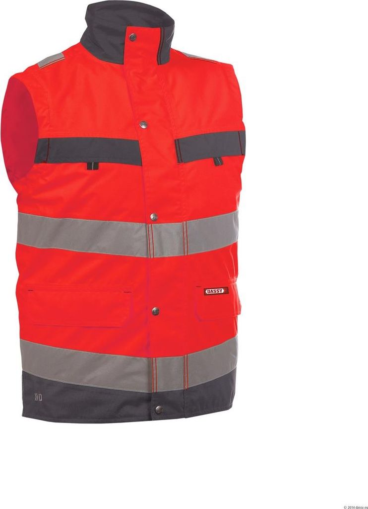 DASSY® Bilbao gilet alta visibilità NEON RED/CEMENT GREY Immagine del prodotto 