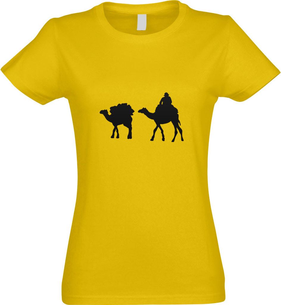 Kiwistar - T-Shirt tailliert - Damen - gelb - Karawane - Kamele - Wüste - mit Motiv Bedruckt - Funshirt Design - Sport - Freizeit - Damen - L