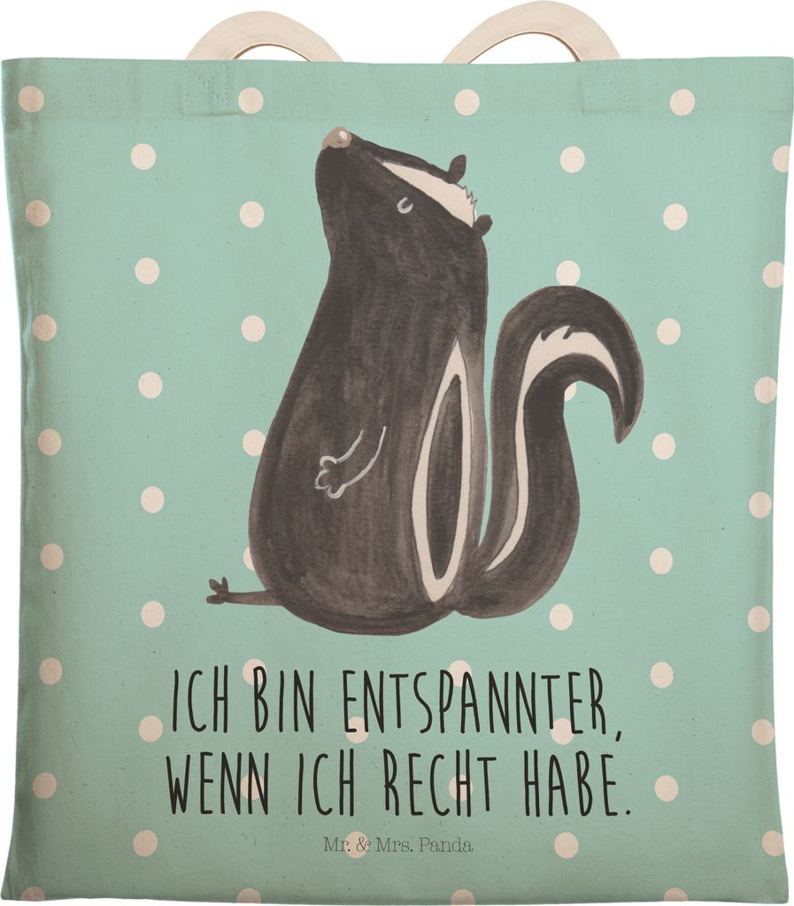 Mr. & Mrs. Panda Tote Bag Stinktier Sitzen - Türkis Pastell - Geschenk, Raubtier, Stofftragetasche, Büro, shopping, Tasche, Skunk, Beutel, Wildti...