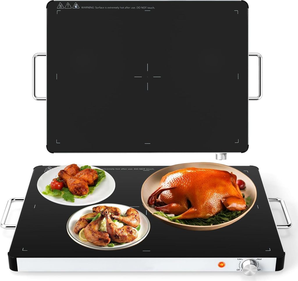 GOPLUS Elektrische Warmhalteplatte, Wärmeplatte mit 30°C-120°C einstellbare Temperatur, gehärteter Glas, Speisewärmer für Partys (L, 61 x 42 ...